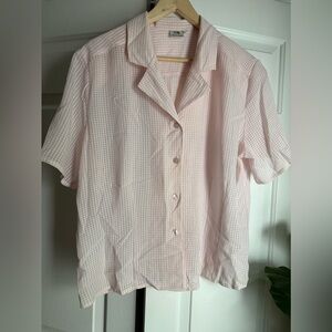 Carry Back Pink/White Gingham Short Sleeve Top Sz 14 Preppy Cottage modest retro
